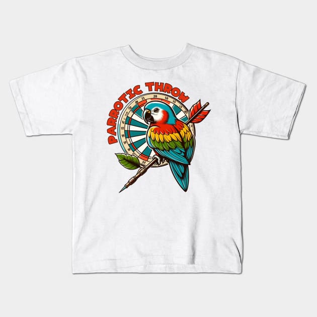 Darts parrot Kids T-Shirt by Japanese Fever